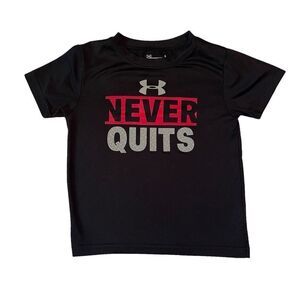 Under Armour Boy’s graphic tee- “Never Quits”- black- size 4